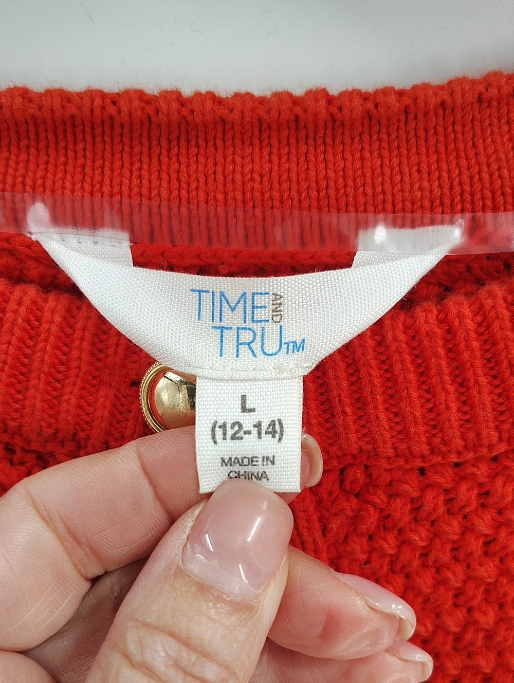 Time & Tru Sweater Large Orange Gold Buttons Cropped Thick Fabric Long Sleeve - Picture 4 of 7